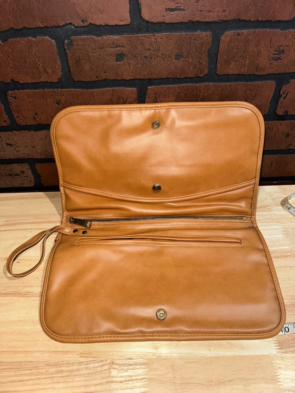 Classic Tan Wristlet Clutch with Front Pockets - Picture 7 of 8